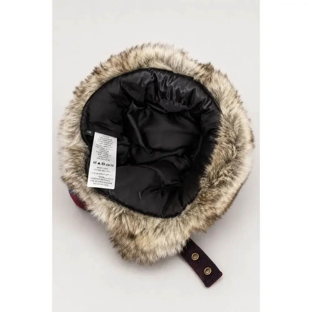 Pendleton Buffalo Plaid Wool Trapper Hat Faux Fur Leather Red Black L/G